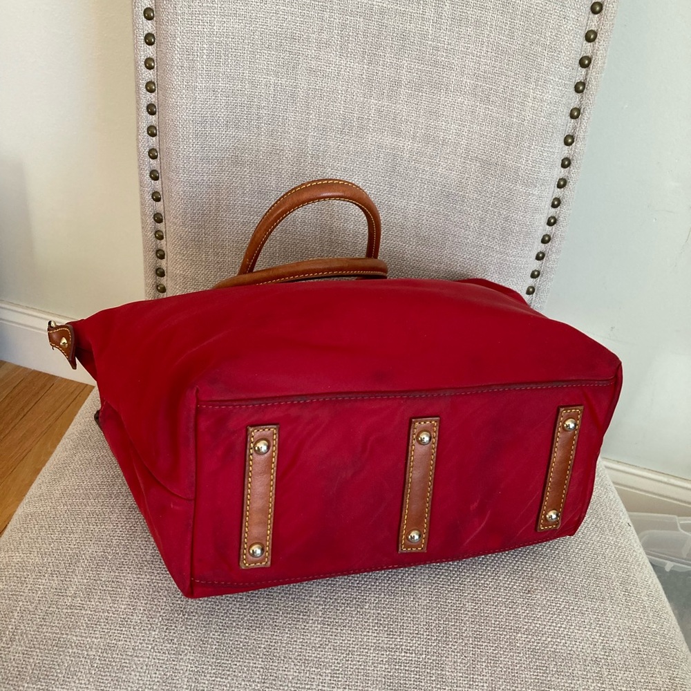Dooney & Bourke Red Nylon Tote with Brown Leather Trim - Picture 5 of 9